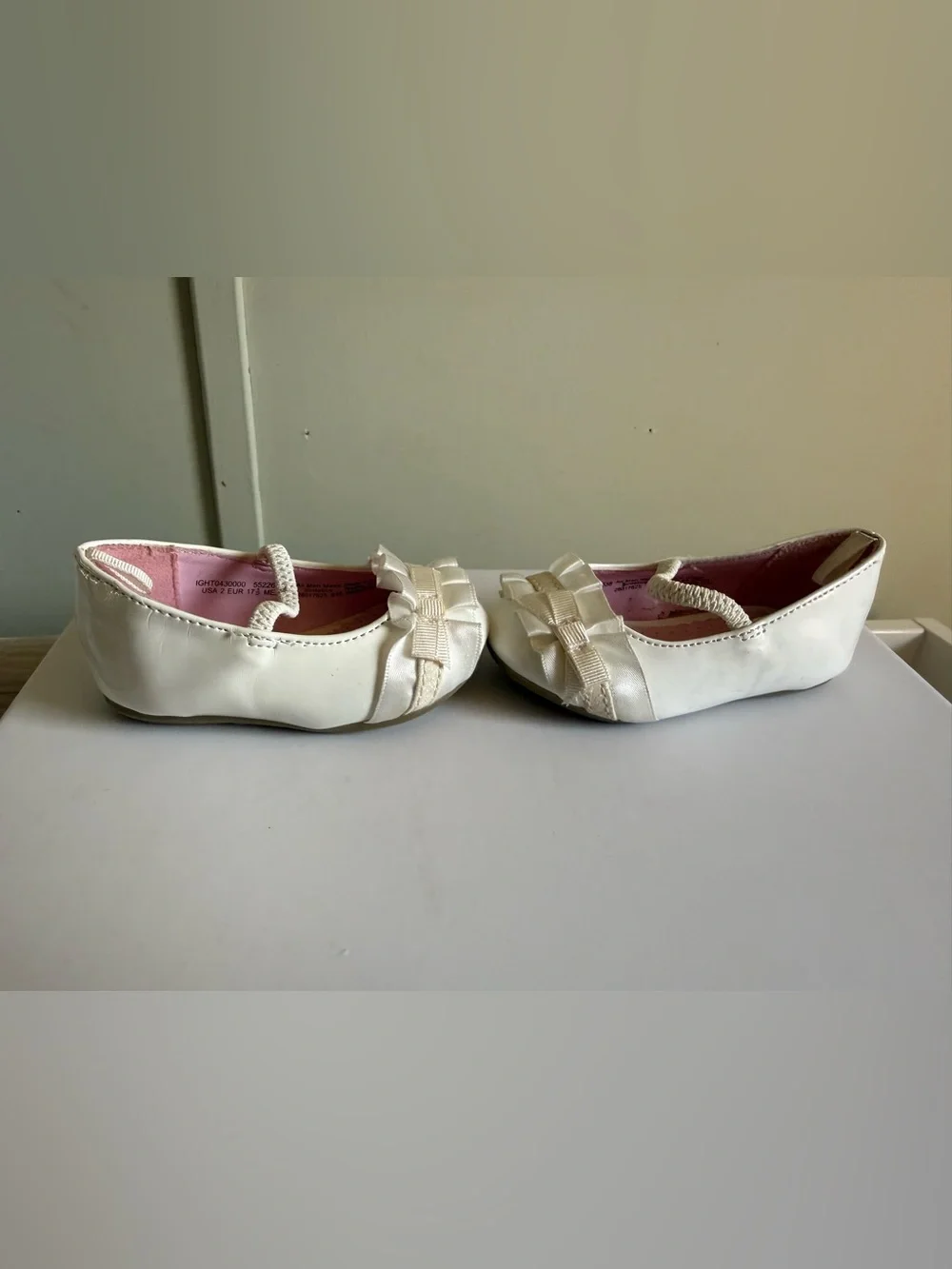 healthtex White Girls' Dress Flats with Pink Interior and Bow